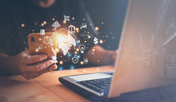 istock Business global internet connection application technology and digital marketing, Businessman using smartphone and laptop computer to connection global network, Digital link tech, big data. 2243108348