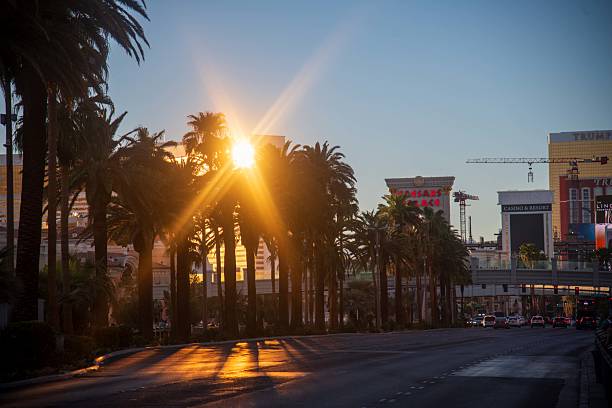 Las Vegas, United States - August 18, 2025: Sunset light on Las Vegas Strip