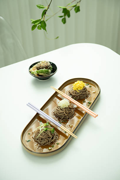 Artfully Plated Japanese Soba Noodles with Tempura