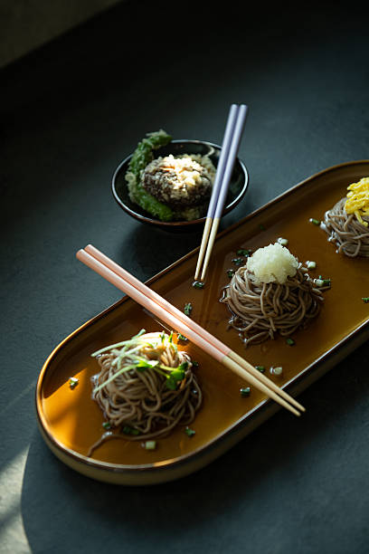 Artfully Plated Japanese Soba Noodles with Tempura