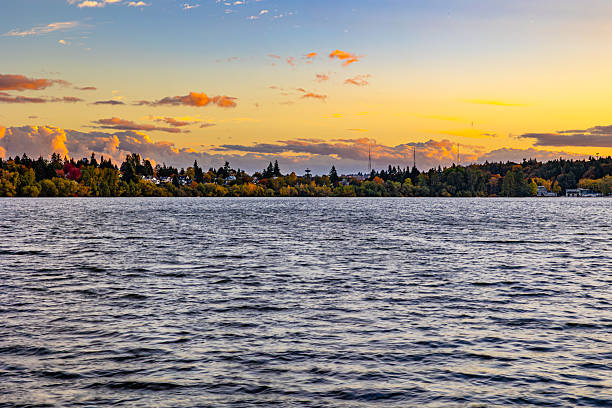 Sunset at Green Lake Seattle with Space Needle