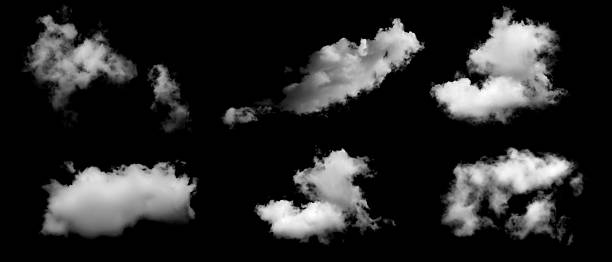 istock Realistic white fluffy clouds isolated on black background, perfect for photo editing, compositing, and sky replacement. Ideal for digital art, weather design, and visual effects projects. 2243122309