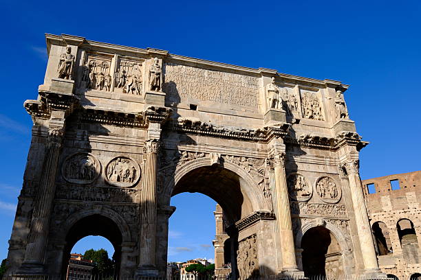 Arch of Constantine in Rome, ancient architecture with blue sky