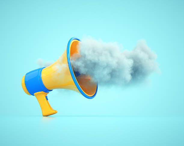 istock Sound device releases colorful smoke in a creative 3D illustration with vibrant background 2243132525