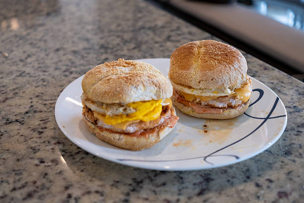 Delicious Breakfast Sandwiches Served on a Plate With a Simple Design