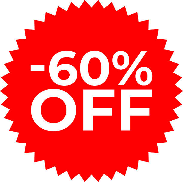 istock Bold Red Discount Badge Featuring -60% Off For Sale And Promotional Offer 2243154659