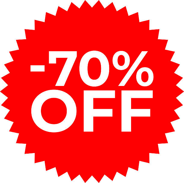 istock Bold Red Discount Badge Featuring -70% Off For Sale And Promotional Offer 2243154671