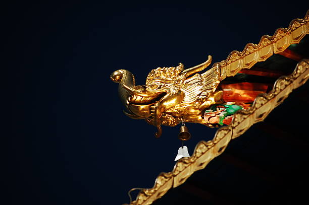 A golden ornamental carving on traditional Chinese architecture, showcasing exquisite craftsmanship and cultural heritage.