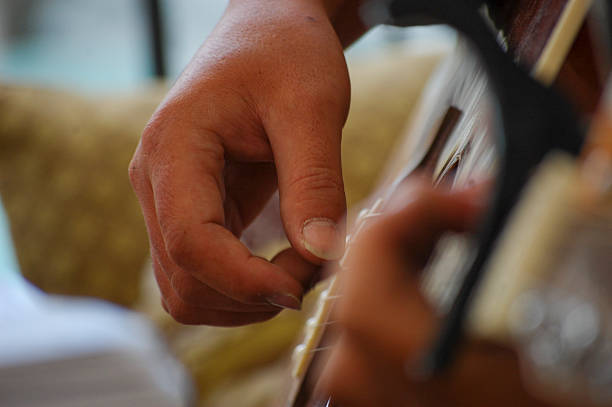 Close-up of a person playing a stringed musical instrument