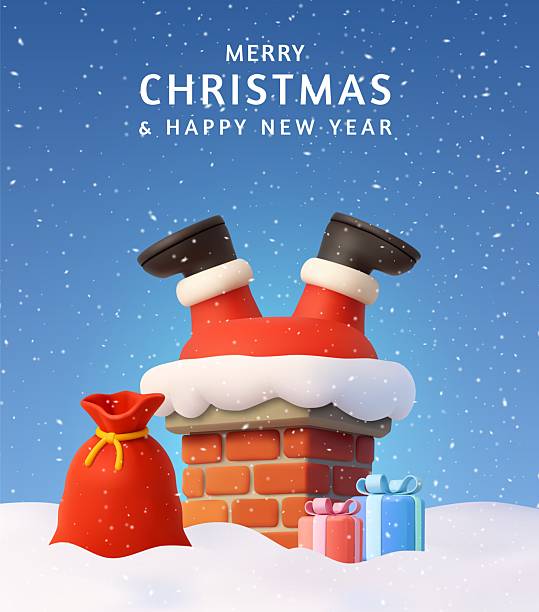istock 3D Santa stuck in chimney Christmas card 2243169782