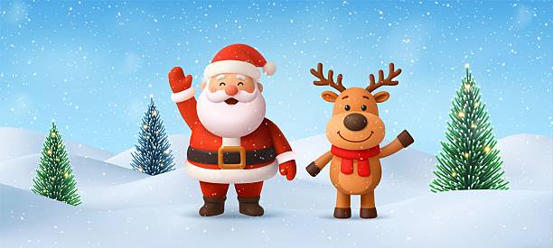 istock 3d Santa and reindeer in snowy Christmas landscape 2243172182