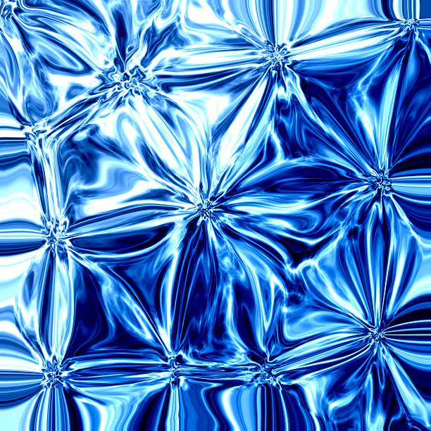 Abstract blue futuristic background with dynamic liquid metal texture, shiny chrome reflections, and energetic flowing pattern.