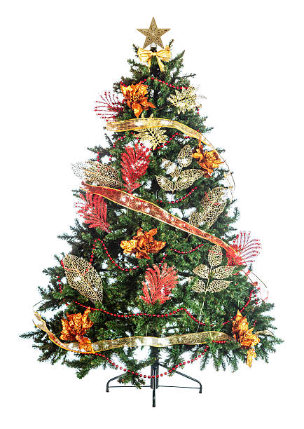 istock Decorated Christmas tree isolated on white background. Home interior with decorated Christmas tree for the New Year celebration 2243178196