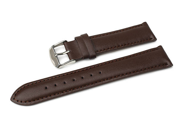 istock Leather brown watch strap with on white background 2243181273