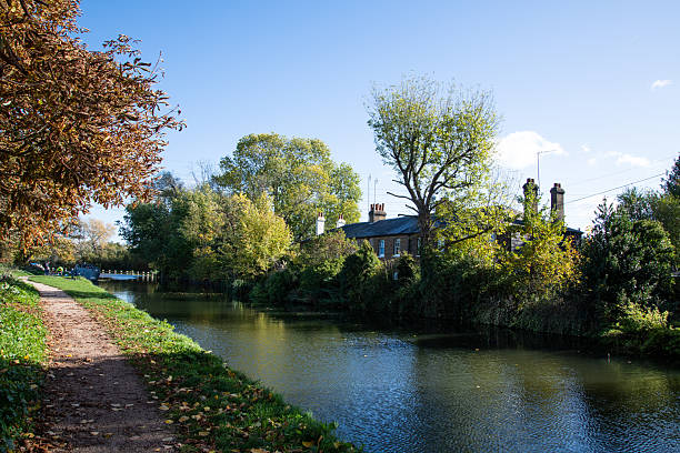 istock River Lea Navigation and Towpath with Victorian Cottages on Government Row 2243191423