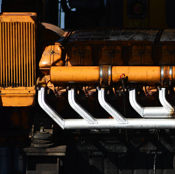 a detail of internal combustion engine colored in orange