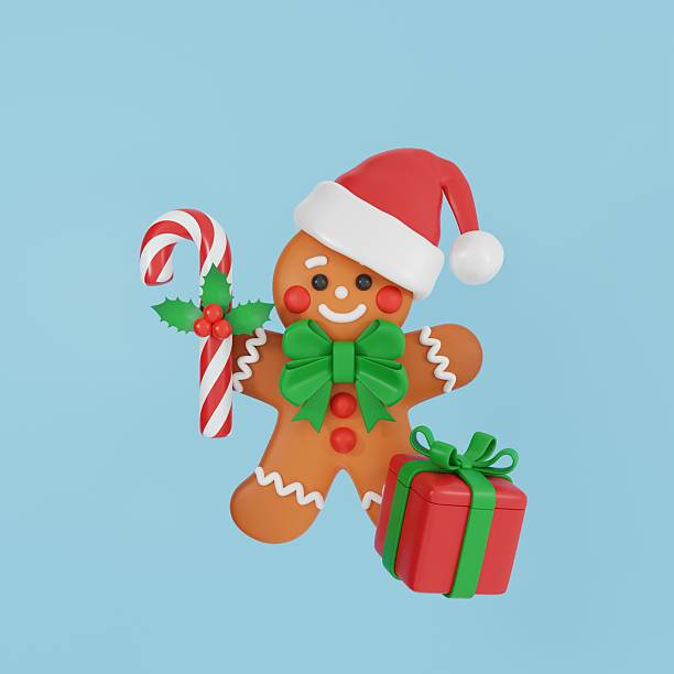 istock 3D gingerbread man with a lollipop and a gift box – a cute Christmas illustration. 2243198105