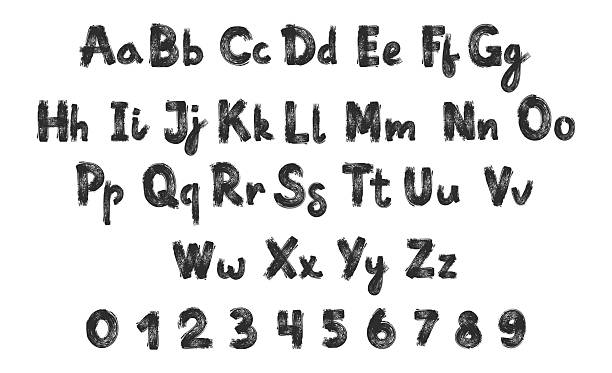 istock Grunge brush font. Hand drawn numbers, alphabet uppercase and paint brush lettering lowercase letters. Rough textured handwritten ink brushstroke typeface vector set 2243198200