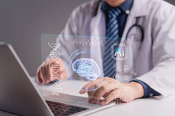 istock Medical doctor working laptop, Ai artificial intelligence for diagnosis. Virtual interface brain, DNA, organ data. Futuristic healthcare technology, neurology , genetic research, patient analysis. 2243211813