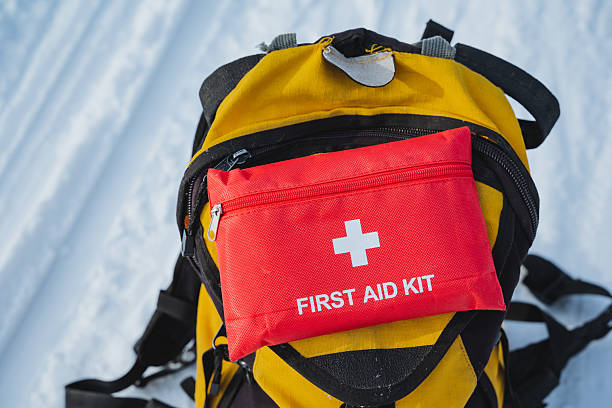 istock A bright yellow backpack featuring a prominently placed red first aid kit attached to it, making it easily visible and prepared for any emergency situations that might arise 2243211943
