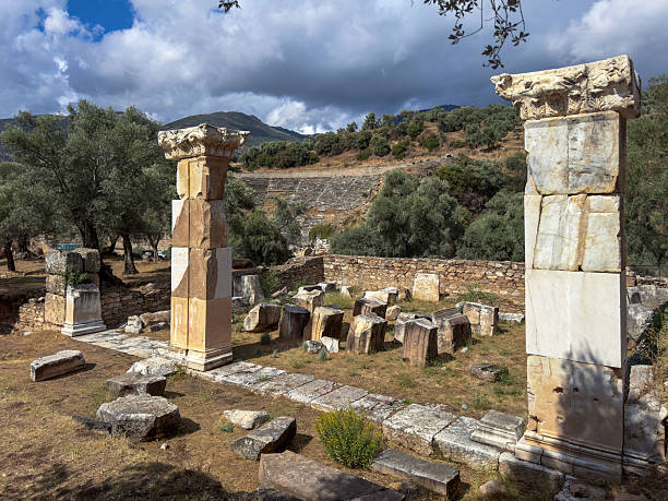 istock Ancient Columns and Olive Trees in Front of Nysa Theatre 2243212427