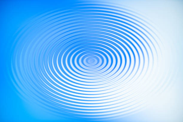 Abstract light blue signal effect with sound waves oscillating on black background