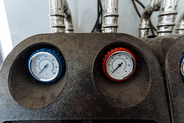 istock Here is a detailed closeup view featuring two pressure gauges that are mounted on a machine, serving as essential measuring instruments to monitor pressure levels precisely 2243212843