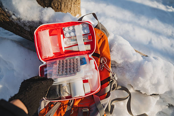 istock A person is standing in a serene snowy environment, holding a first aid kit, prepared to handle any emergencies that may arise amidst the white snow and picturesque winter scenery 2243215624