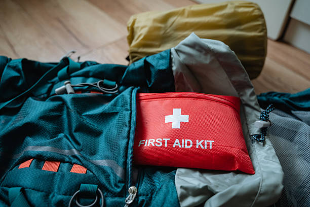 istock A first aid kit is positioned securely on top of a sleeping bag, ready for use whenever needed, ensuring safety and preparedness during outdoor adventures or camping trips 2243216772