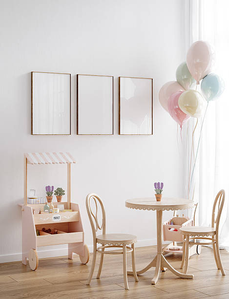 istock Mock up frame in children room, Scandinavian style interior background 2243235750