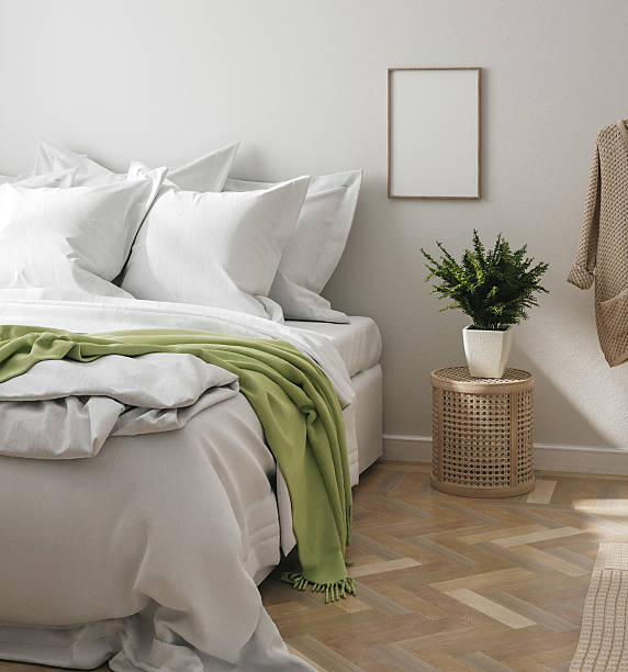 Home mockup, elegant natural home bedroom interior