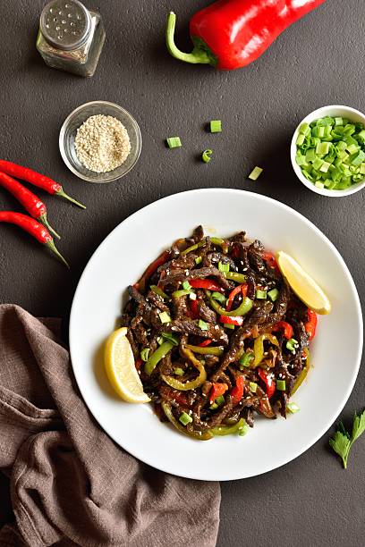 istock Stir fried thinly sliced beef sirloin with vegetables 2243237116