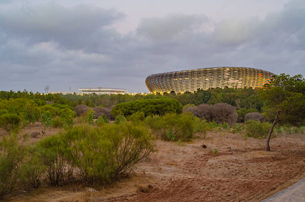Moulay Abdellah sports Complex seen from the Green belt forest, football staduim and multi sports building, FIFA World Cup and African Cup CAN Rabat Morocco