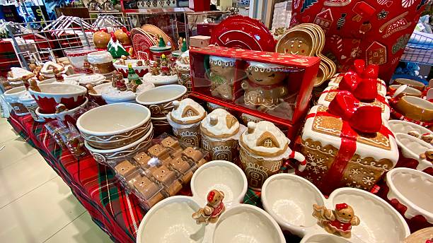 istock Festive Christmas ceramic tableware and holiday decorations display. 2243241580
