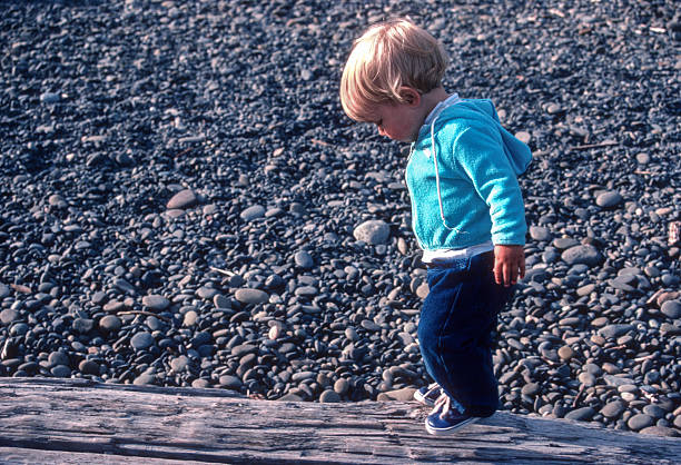 Olympic NP - Rialto Beach - Boy Walks on Driftwood - 1989