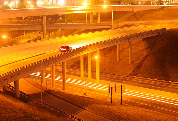 Night traffic on a section of urban interstate highway