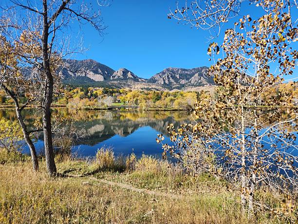 Autumn reflection of the Flatirons in Boulder, Colorado