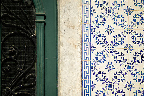 istock Portuguese Azulejo tile pattern in classic blue and white, floral and geometric 2243265031