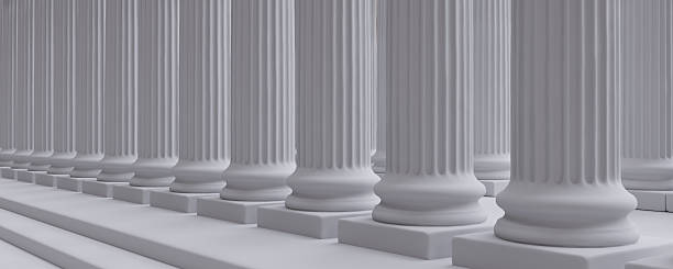 istock Classical columns and stairs, marble pillars row, stone colonnade building facade detail, 2243265105