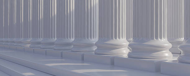 istock Classical columns and stairs, marble pillars row, stone colonnade building facade detail, 2243265109