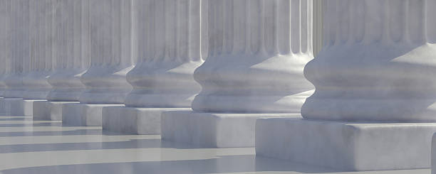 istock Classical columns and stairs, marble pillars row, stone colonnade building facade detail, 2243265115