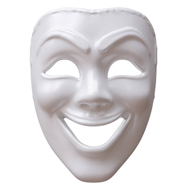 istock Comedy and tragedy mask isolated on white, Ancient drama theater accessory 2243265118