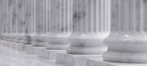 istock Classical columns and stairs, marble pillars row, stone colonnade building facade detail, 2243265121