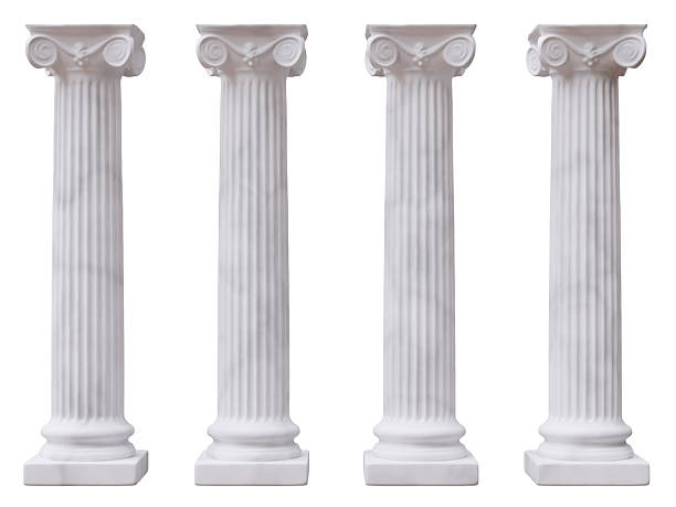 istock Four classic pillars, ancient Greek columns isolated on white, Marble pedestals 2243265125