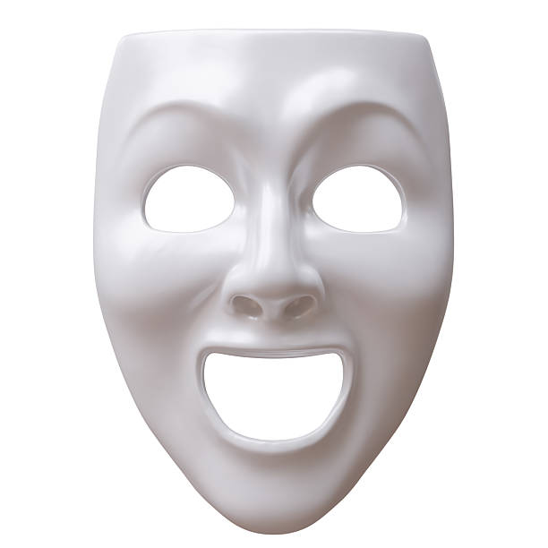 istock Comedy and tragedy mask isolated on white, Ancient drama theater accessory 2243265132