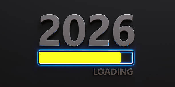 istock 2026 New Year loading bar with yellow color sign on black background 2243265160