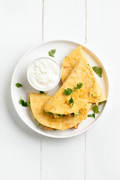 istock Chicken avocado quesadillas served with sauce 2243269615