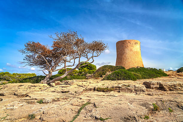 Scenic Cala Pi tower on the cliifs view. Island of Mallorca. Balearic islands of Spain
