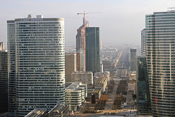 Paris, France - January 05, 2010: Aerial View of Square at La Defense in Capital City Cold Winter Day Travel.