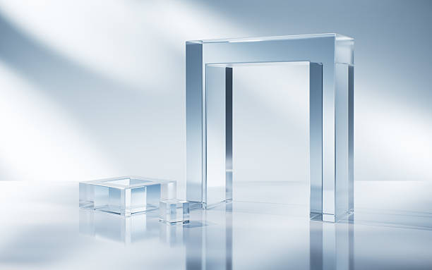 istock Transparent blue glass geometries background, 3d rendering. 2243303994